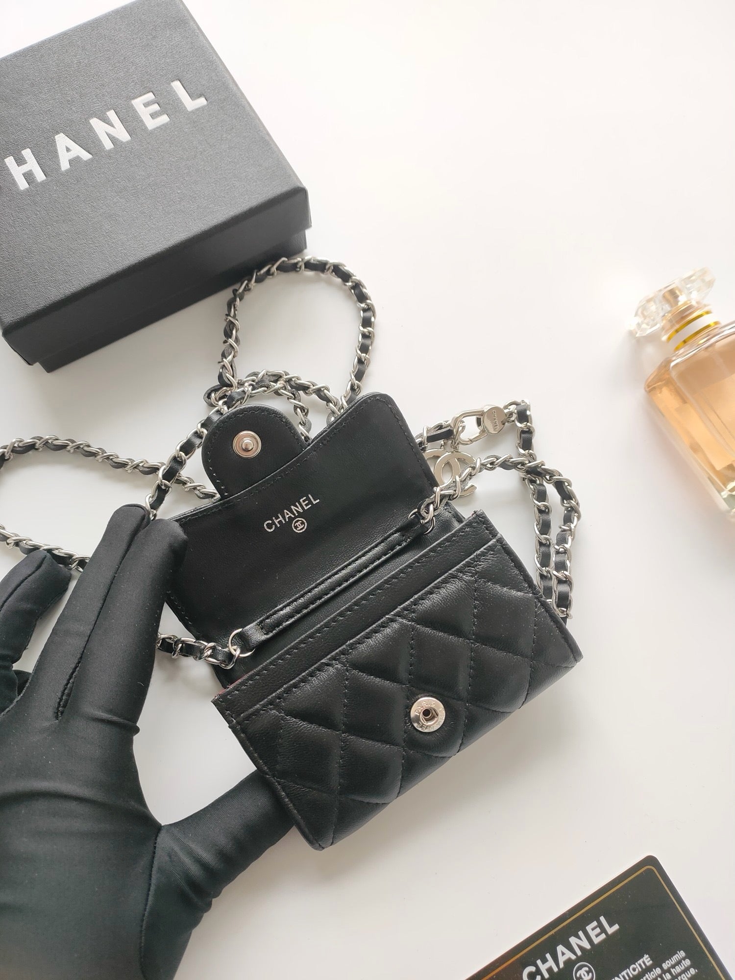 Mini cc [noir] lisse/argent