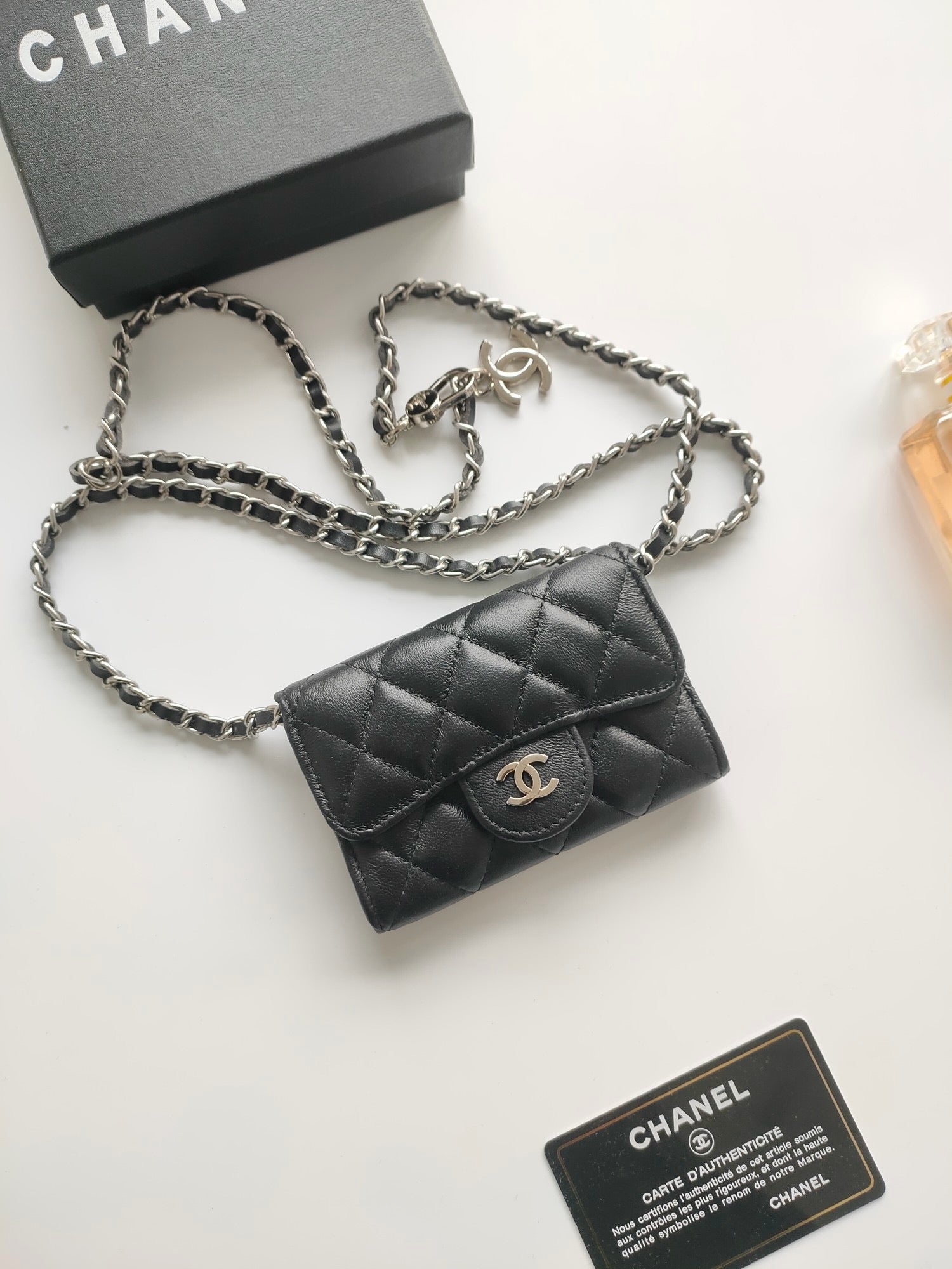 Mini cc [noir] lisse/argent